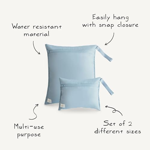 mushie Water Resistant Wet Bags | Large & Small Reusable Storage Bag for Baby Items and Travel | Zippered Pockets with Handle | Machine Washable, Set of 2 (Rainbows) - color: Rainbows