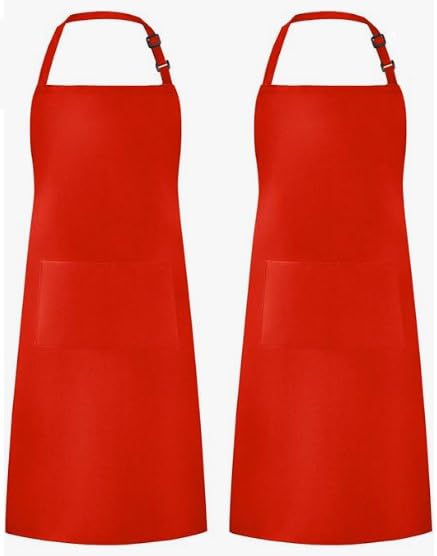 Will Well Kitchen 2 Pack Bib Apron For Men & Women with 2 Pockets - Red - color: 05 - Red, size: 2 Pack