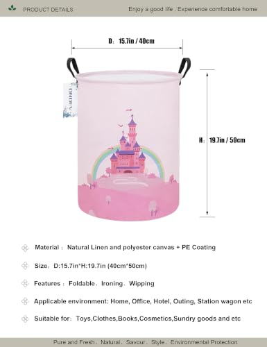 Round Foldable Pink Fairy Castle Laundry Hamper for Teens and Young Adults - color: Round Pink Castle
