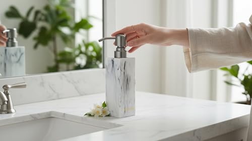 Ink White Soap Dispenser, Countertop Lotion Resin Bottles with Rust Proof Brushed Nickel Pump, Refillable Liquid Hand Soap Jar, Resin Shower Dispensers for Bathroom, Kitchen - color: Ink White+brushed Nickel