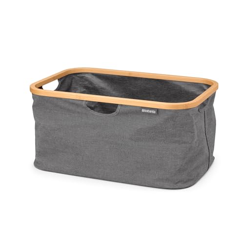 Brabantia - Foldable Laundry Basket 10.6 Gal - Water Resistant Hamper for Wet & Dry Laundry - Storage Basket for Clothes & Linen - Bamboo Rim for Easy Grip - Garment Washing - Pepper Black - color: Pepper Black, size: 10.6 Gal, style: Foldable