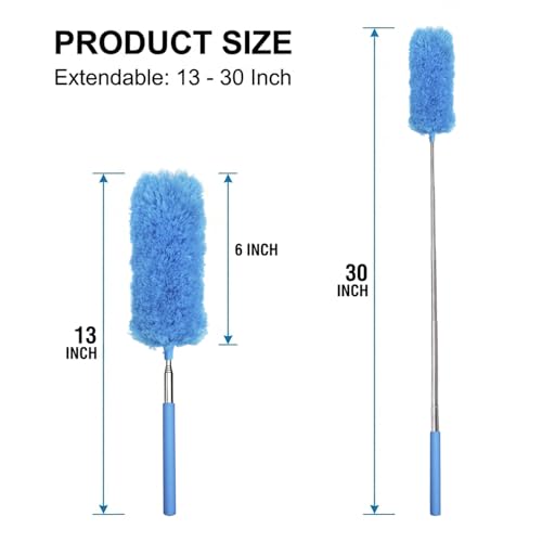 2 Pack Small Washable Microfiber Feather Duster, Microfiber Head, 13" to 30" Extendable Pole, Cleaning Tool for Office, Car, Computer, Furniture