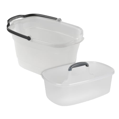 Casabella Cleaning Bucket & Storage Caddy Bundle, 4-Gallon Rectangular Mop Bucket with Pour Spouts and 1.5-Gallon Multipurpose Caddy with Handle, Clear