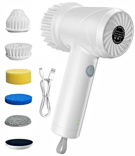 Electric Spin Scrubber - Cordless IPX7 Waterproof Shower Scrubber with 2 Speed Settings and 6 Replaceable Heads,Electric Cleaning Brush for Bathroom,Kitchen and Windows