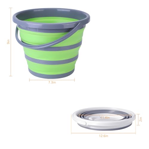 Car Collapsible Bucket, 10L 2.6 Gallon Foldable Portable Vehicle Folding Bucket, Universal Automotive Cleaning Bucket Accessories for Indoor Outdoor Car Washing Garden Camping (Gray/Green) - color: Gray/Green