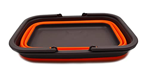 SAMMART 9.2L (2.37Gallon) Collapsible Tub with Handle - Portable Outdoor Picnic Basket/Crater - Foldable Shopping Bag - Space Saving Storage Container (1, Brown/Orange) - color: Brown/Orange