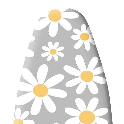 Extra Thick Ironing Board Cover and Pad, 15x54 Ironing Board Cover, Resist Scorching and Staining,Elastic Edges,Grey White Daisy Spring Summmer Flowers - color: Daisy Grey