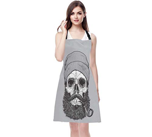 EKOBLA Skull Aprons Sailor Sea Captain Hipster Pipe Beard Skeleton Man Dead Waterproof Resistant Chef Cooking Kitchen BBQ Adjustable Aprons for Women Men 27x31 Inch - color: Multi-a127