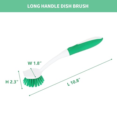 Dish Brush with Handle, 2 Pack Scrub Brushes, Green - color: Green
