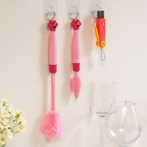 Adjustable Handle Length 10.5-13.8in Water Cup Cleaner Bottle Brush - color: Pink