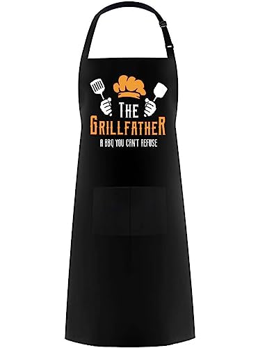 Hyzrz Funny Adjustable Aprons Baker Costume with Pocket Cook Grill BBQ Chef Apron Gifts for Fathers Mothers Day Birthday (The Grill Father, Black) - color: Black, style: The Grill Father