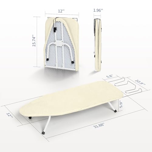 Mini Ironing Board with Iron Rest 32"x12" Ivory - color: Ivory