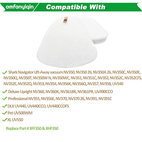 Filter Replacements Compatible with Shark Navigator Lift-Away vacuum NV350 NV351 NV352 NV357 UV540,Deluxe NV360 UV440,Professional NV355 NV370 NV391,2-Sets Foam & Felt,Replace Part # XFF350 & # XHF350