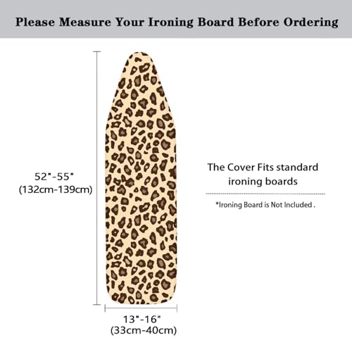 Leopard Print Ironing Board Cover Standard Size, Polyester Ironing Board Protector, Heat Reflective Surface, Dirt-Resistant Iron Board Cover, Easy to Install Remove - color: Leopard - Beige and Brown