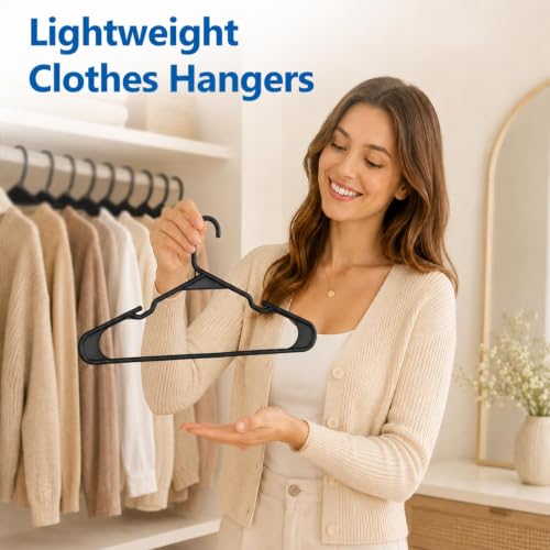 Black Plastic Hangers 24 Pack with Non-Slip Shoulder Grooves - color: Black, size: 24 Pack