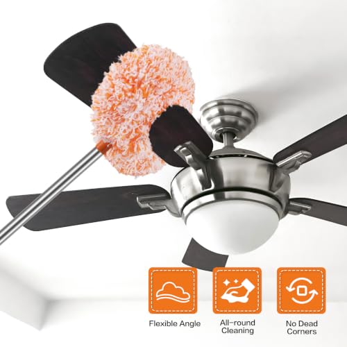 Ceiling Fan Cleaner Duster Reusable Microfiber Ceiling Fan Blade Cleaner Removable Duster with Extension Pole Adjusts 13 to 49.7 Inch for Cleaning Walls Furniture Door Window Top (Orange White) - color: Orange White