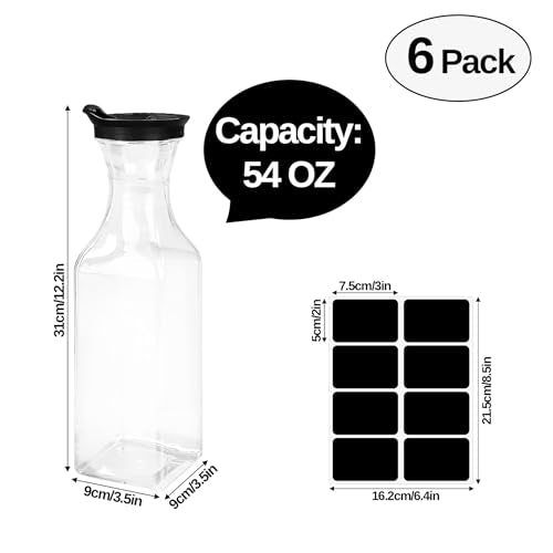 6 Pack Laundry Detergent Dispenser, 54oz Plastic Fabric Softener Dispenser for Powder & Bleach, Liquid Laundry Detergent Container, Clear