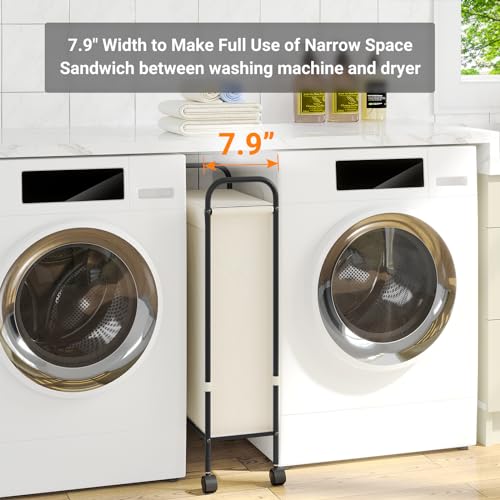 ELYKEN Slim Laundry Hamper with Lid & Wheels, 50L Rolling Laundry Basket - style: Creamy-50L