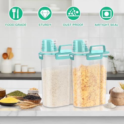 TBMax Rice Container Cereal Storage Container 2 Pack 5 Lbs, Kitchen Pantry Dry Food Storage Holder with Easy-Pouring Spout & Handy Cup, Small Pet Dog Cat Food Dispenser for Daily Feeding -Cyan - color: Cyan 3+3Qt