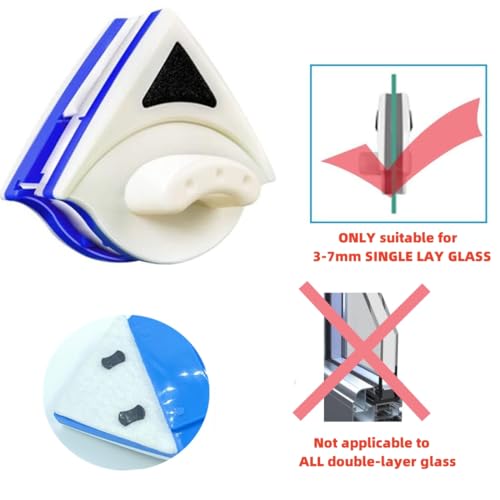 Magnetic Window Cleaner Tool Glass Wiper, Double Sided Window Cleaner Windows Cleaning Brush for High-Rise Household Cleaning Windows Thickness 0.1''-0.4'' (5-7mm)