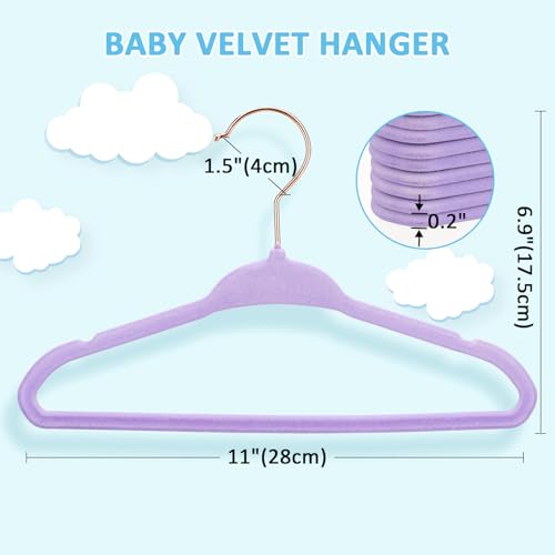 Tonswachic 50 Premium Baby Velvet Hangers - 11" Non-Slip, Ultra-Slim Space-Saving Kid Hangers - 360° Swivel Hook, Strong & Durable Infant & Toddler Clothes Hanger for Closet - Purple - color: Purple, size: 50 Pack