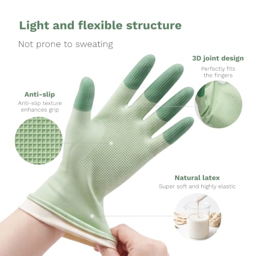 Dishwashing Gloves, Reusable Rubber, Non-Slip Grip, 3 Pair - size: Large