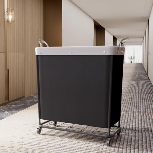 Lifewit 240L Heavy Duty Laundry Basket with Wheels and Handles, Black - color: Black, size: 240L