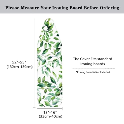 Green Leaves Ironing Board Cover Standard Size 15 x 54 Stain Resistant Fasteners Elastic Edge Ironing Cover - color: Green Leaves