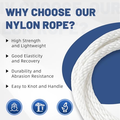 NEWSEED 500 Ft 3/8 Inch Nylon Rope Heavy Duty Utility Rope (White) - size: 3/8 In x 500FT, style: White