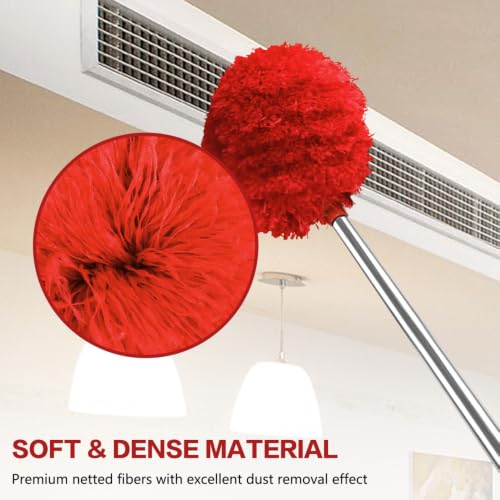 Ceiling Fan Cleaner Duster Reusable Microfiber Ceiling Fan Blade Cleaner Removable Duster with Extension Pole Adjusts 13 to 49.7 Inch for Cleaning Walls Bookshelves Furniture Door Window Top (Red) - color: Red