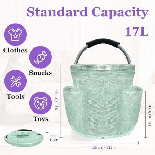 17L Cleaning Caddy for Cleaning Supplies, Foldable Tool Bucket Organizer with 6 Side Pockets, Portable Garden Tool Bag in PVC Resin, Folding Storage Basket for Camping, Gardening, Green - color: Transparent Green, size: 1PCS