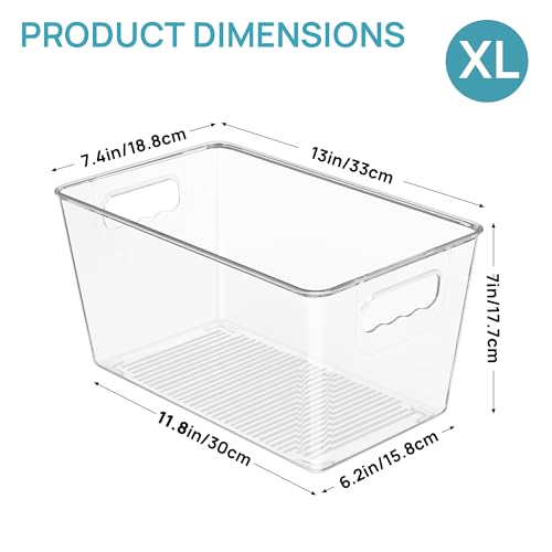 Vtopmart 6 Pack Clear Storage Bins, Pantry Storage Bins with Handle, XL - size: XL(13"×7.4"×7")