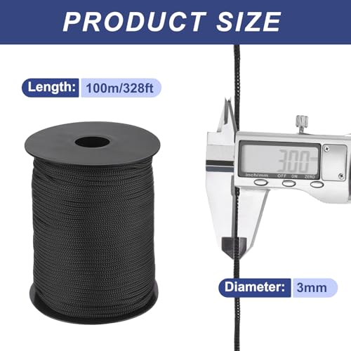 MECCANIXITY 1/8 Inch Braided Polypropylene Rope 328ft Black - color: Black, size: 1/8 Inch