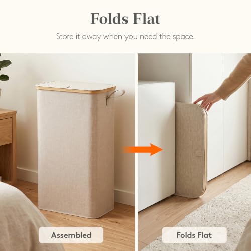 Lifewit 75L Slim Laundry Hamper with Lid and Removable Bag, Beige - color: Beige, size: 75L
