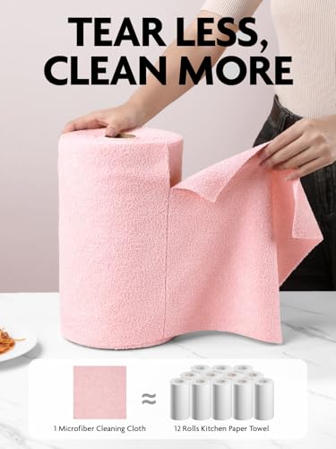 Fantasticlean Microfiber Cleaning Cloth Roll- 40 Sheets, 12" x 12" (Pink) - color: Pink, size: 40 pack