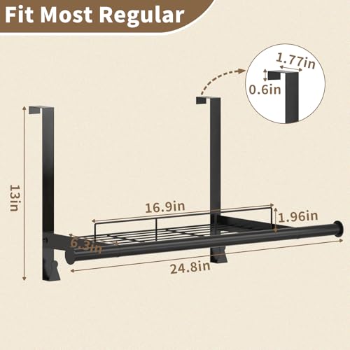 Over The Door Hanger with Storage Rack and 2 Hooks, Metal Over The Door Hanger for Clothes, Clothing Rod Drying Racks for Laundry, Bedroom, Bathroom, Living Room,Office,Fits Door Up to 1.77" - size: 24.8inch(L)