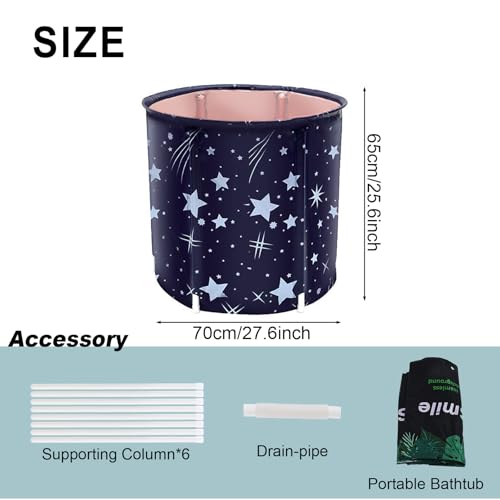 Portable Foldable Bathtub, Collapsible Adult Bath Tub for Hot SPA and Ice Bath, Space-Saving Storage, Durable PVC Material (Starry Sky B, 27inch) - color: Starry Sky B