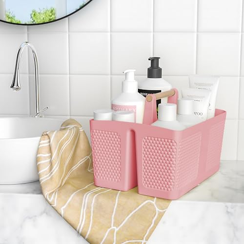 Shower Caddy Portable and Cleaning Caddy Organizer for Bathroom, Kitchen, Toiletries Storage ,Caddy organizer with handle, Rust-Resistant, Durable Material (Pink, 9.36" L×7.73" W×7.24" H) - color: Pink