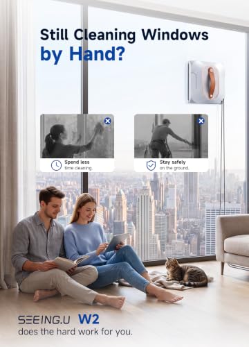 SEEING.U W2 Window Cleaning Robot, Dual Water Spray, 6000Pa Suction Power,Automatic Cleaning for High-Rise Windows and Glass Doors (4 Cleaning Modes)