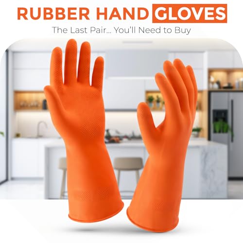 LADWA 1 Pairs Non-Slip Household Cleaning Reusable Dishwashing Gloves for Kitchen Washing Dishes Bathroom Gardening & Home Tasks Flexible Long-lasting Waterproof Gloves Perfect for Woman Men (Orange) - color: Orange, size: Pack of 1