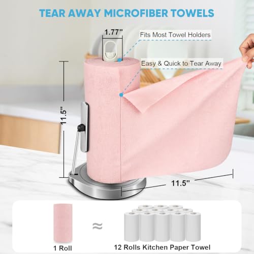AIDEA Microfiber Cleaning Cloth Roll-50PK, Cleaning Rags 11.5"×11.5", Pink - color: Pink