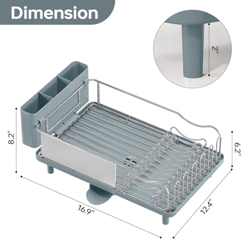 Urackify Dish Drying Rack - Stainless Steel Dish Rack for Kitchen Counter - color: Pale Blue
