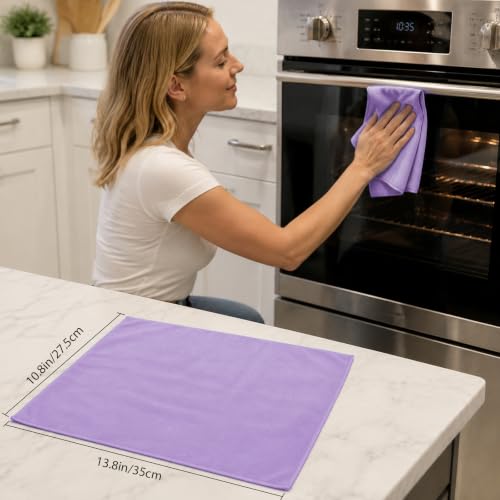 Puomue 12 Pack Microfiber Glass Cleaning Cloth, 10.8 Inch x 13.8 Inch, Lint Free Quickly Clean Windows, Mirrors, Glasses, Phone Screens, Camera Lenses, Purple - color: Purple