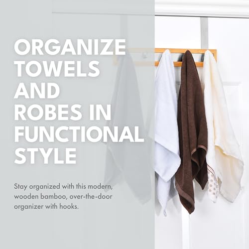 ToiletTree Products Bamboo Stainless Steel Over-the-Door Towel Hooks - Durable Coat, Clothes, and Towel Rack to Use in the Bathroom, Laundry Room, and Closet - 5 Hooks - size: 5 Hook