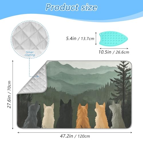Ironing Mat Portable Ironing Pad Ironing Blanket for Table Top Heat Resistance Double-Side Using Travel Large 47.2 x 27.6 Inch Foldable Lightweight Cute Wolves Back and Green Mountain - color: Cute Wolves Back and Green Mountain