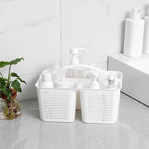 Plastic Portable Shower Caddy Basket with Handle, 3 Compartments, White - color: White