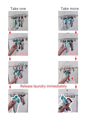 Quick Release Stainless Steel Laundry Drying Rack with Clips, Swivel Hook Wind-Proof Clothes Hanger Rack for Sock, Bras, Underwear, Laundry (Rectangle 40 Clips) - size: Rectangle 40 CLIPS
