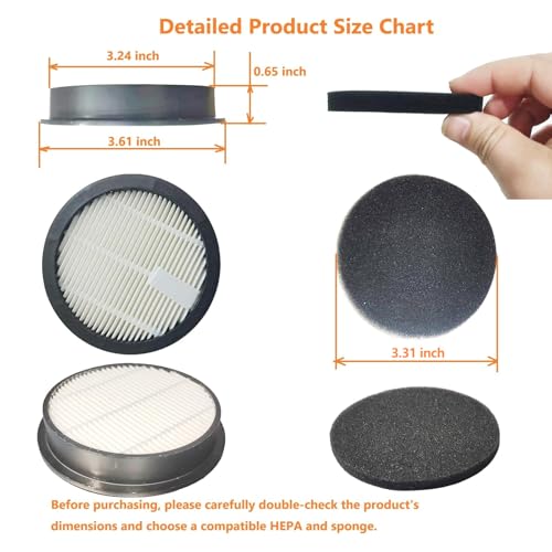 3Pack Acevac11 Hepa Replacement Filters and 3pack Sponge set Compatible with AFNOP Cordless Vacuum Cleaner, Washable and Durable Filters Works with AFNOP Upright Vac.(3.61in*3.61in*0.65in)