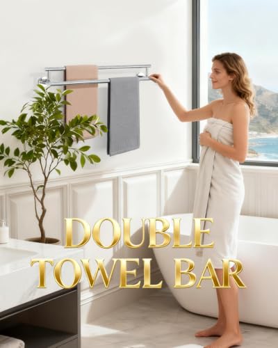 Alise Double Towel Bar,24" Towel Rack for Bathroom Wall Mounted,Chrome - color: Polished Chrome, size: 24-Inch (2-Bars)