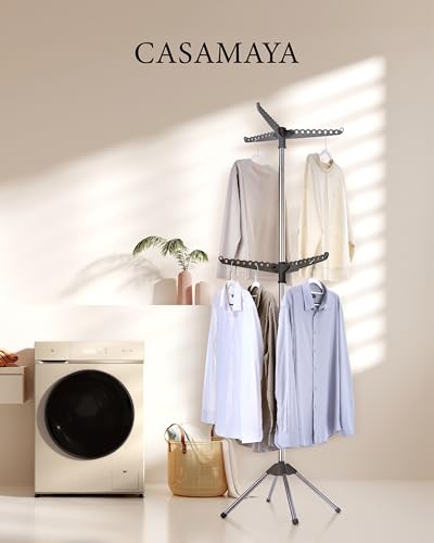 CASAMAYA Clothes Drying Rack Foldable, 74.8 inch 2 Tier Laundry Drying Rack with Rotating Clothes Rail for 54 Pieces of Clothes, Space Saving, Indoor, Stainless Steel, Grey and Silver CDR002G01 - color: Grey+ Silver, size: 2-Tier Standard